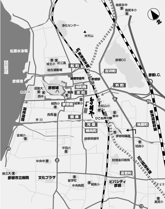 とばや旅館 広域地図モノクロ